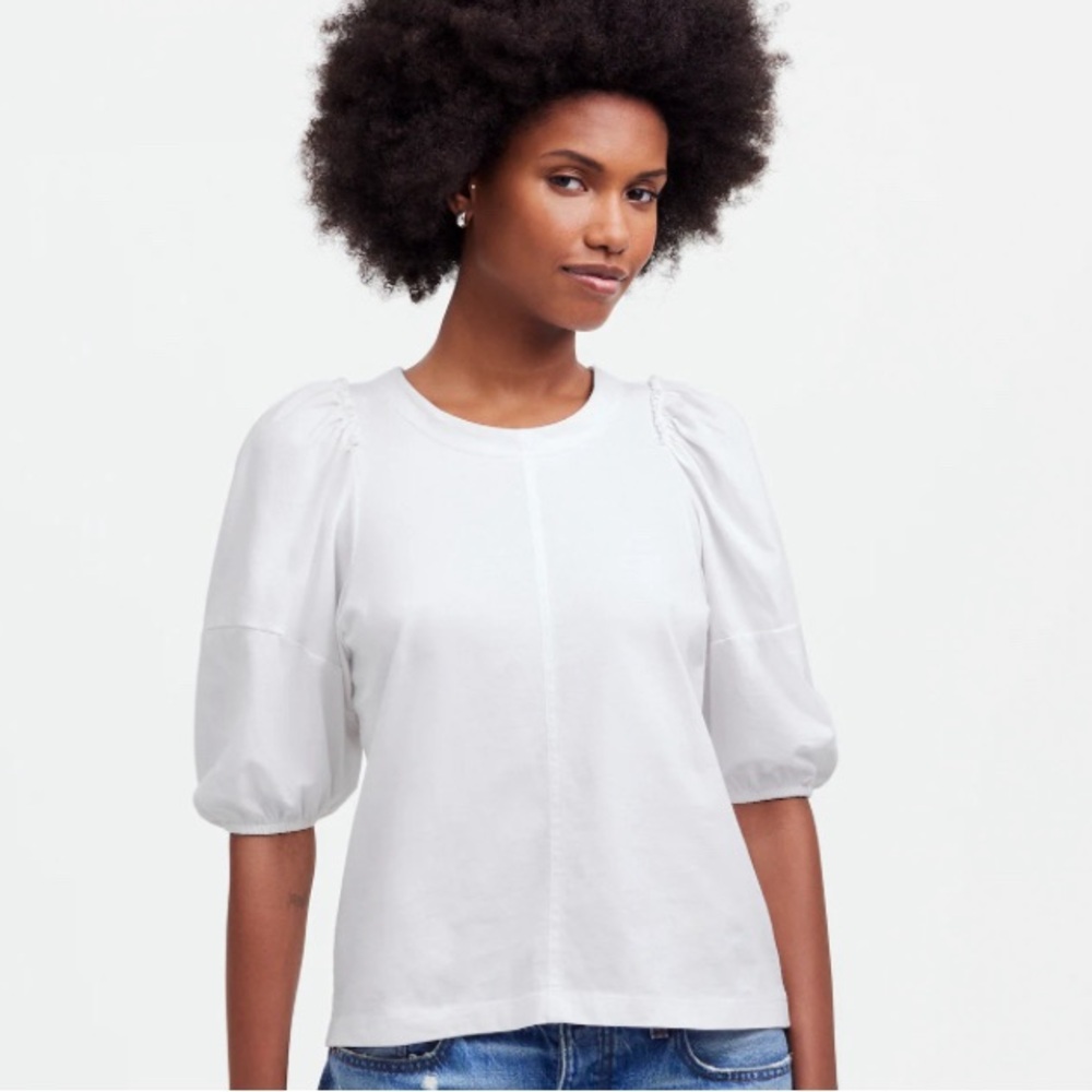 Madewell Womens White Puff-Sleeve Tee